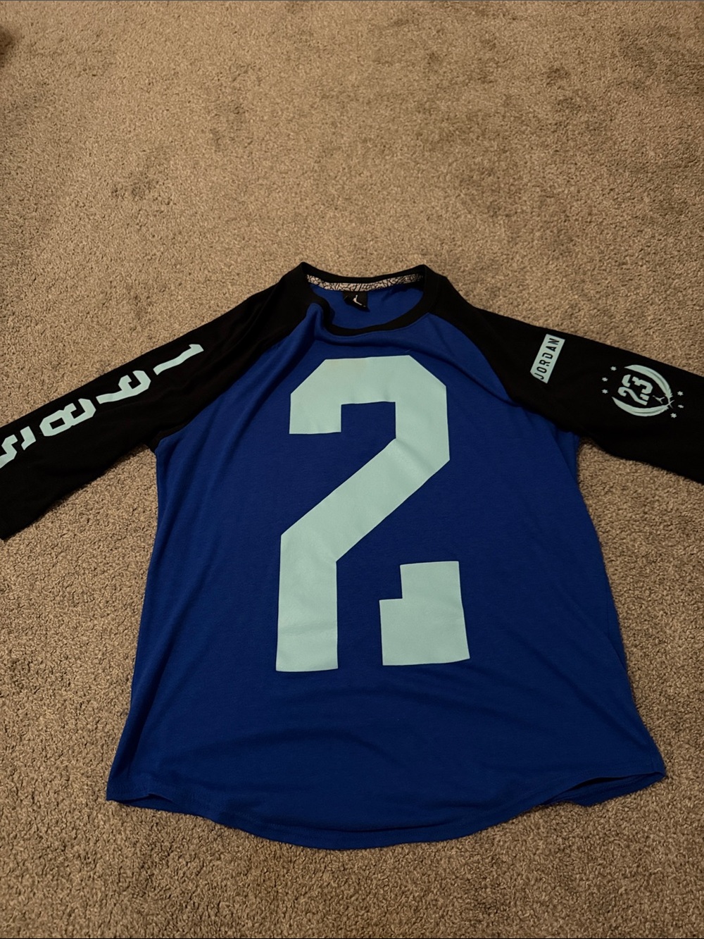 Jordan Blue Raglan Long Sleeve Tee with Light Aqua Graphic
